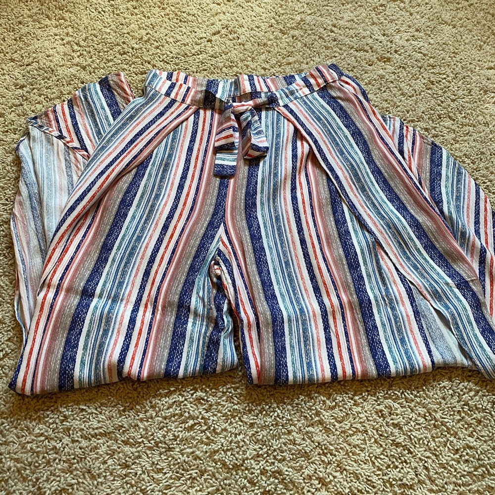 Olivaceous Open Leg Striped Flowy Pants